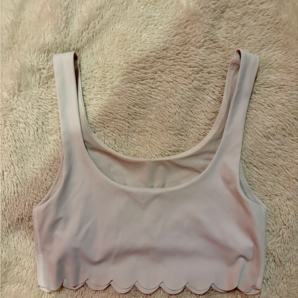 Aerie White Scalloped Crop Top